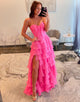 Fuchsia A-Line Sweetheart Chiffon Tiered Long Prom Dress with Slit