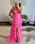 Fuchsia A-Line Sweetheart Chiffon Tiered Long Prom Dress with Slit