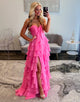 Fuchsia A-Line Sweetheart Chiffon Tiered Long Prom Dress with Slit