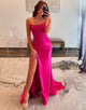 Sparkly Fuchsia Strapless Mermaid Long Prom Dress with Sequins