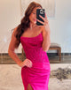 Sparkly Fuchsia Strapless Mermaid Long Prom Dress with Sequins