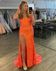 Sparkly Orange Mermaid Sequins Long Prom Dress with Slit