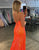 Sparkly Orange Mermaid Sequins Long Prom Dress with Slit