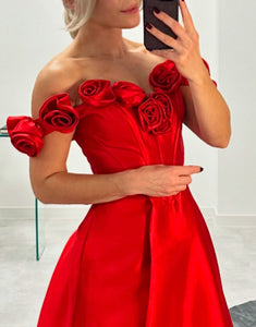 Off The Shoulder Flower A-Line Prom Dress with Slit