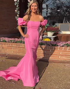 Mermaid Strapless Bateau Neck Prom Dress with Sweep Train