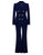 Navy Peaked Lapel Double Breasted Slim Fit Velvet Women Suit