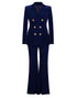Navy Peaked Lapel Double Breasted Slim Fit Velvet Women Suit