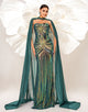 Green Mermaid Strapless Sequin Prom Dress with Round Neck Cape