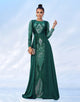 Green A-Line Long Sleeve Sequin Prom Dress with Sweep Train