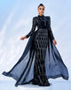 Black Mermaid Long Sleeve Sequin Tulle Cloak Prom Dress