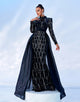 Black Mermaid Long Sleeve Sequin Tulle Cloak Prom Dress