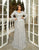 Grey A-Line V-Neck Long Sleeve Sequin Prom Dress with Sweep Train