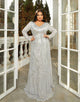 Grey A-Line V-Neck Long Sleeve Sequin Prom Dress with Sweep Train