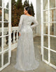 Grey A-Line V-Neck Long Sleeve Sequin Prom Dress with Sweep Train