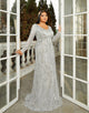 Grey A-Line V-Neck Long Sleeve Sequin Prom Dress with Sweep Train