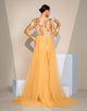 Golden Mermaid V-Neck Long Sleeve Sequin Prom Dress with Sweep Train