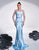 Light Blue Mermaid Crew Neck Tulle Long Sleeve Sequin Prom Dress