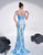 Light Blue Mermaid Crew Neck Tulle Long Sleeve Sequin Prom Dress