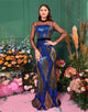 Light Blue Mermaid Crew Neck Tulle Long Sleeve Sequin Prom Dress