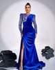 Royal Blue Mermaid Crew Neck Tulle Sequin Applique Slit Prom Dress