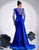 Royal Blue Mermaid Crew Neck Tulle Sequin Applique Slit Prom Dress