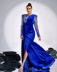 Royal Blue Mermaid Crew Neck Tulle Sequin Applique Slit Prom Dress