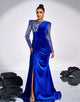 Royal Blue Mermaid Crew Neck Tulle Sequin Applique Slit Prom Dress