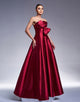 Burgundy A-Line Bow Strapless Sleeveless Prom Dress with Floor Length