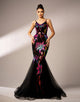 Black Mermaid Spaghetti Tulle Print Prom Dress with Floor Length