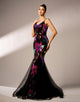 Black Mermaid Spaghetti Tulle Print Prom Dress with Floor Length