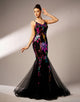 Black Mermaid Spaghetti Tulle Print Prom Dress with Floor Length