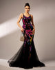 Black Mermaid Spaghetti Tulle Print Prom Dress with Floor Length