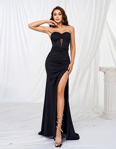 Black Mermaid Sweetheart Slit Prom Dress with Floor Length