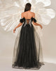 Black A-Line Off The Shoulder Applique Prom Dress with Floor Length