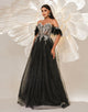 Black A-Line Off The Shoulder Applique Prom Dress with Floor Length