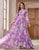 Purple A-Line V-Neck Long Sleeve Flower Print Prom Dress with Belt