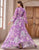 Purple A-Line V-Neck Long Sleeve Flower Print Prom Dress with Belt