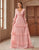 Pink A-Line V-Neck Cascading Ruffles Prom Dress with Sweep Train