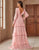 Pink A-Line V-Neck Cascading Ruffles Prom Dress with Sweep Train