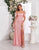 Pink A-Line Square Neck Sequin Slit Prom Dress with Floor Length