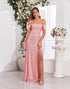 Pink A-Line Square Neck Sequin Slit Prom Dress with Floor Length