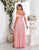 Pink A-Line Square Neck Sequin Slit Prom Dress with Floor Length