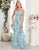 Blue Mermaid V-Neck Applique Sequin Prom Dress with Floor Length