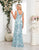 Blue Mermaid V-Neck Applique Sequin Prom Dress with Floor Length