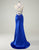 Mermaid Bateau Neck Applique Ruched Royal Blue Prom Dress