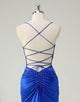 Mermaid Bateau Neck Applique Ruched Royal Blue Prom Dress