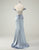 Dusty Blue Mermaid Strapless Beading Ruched Prom Dress