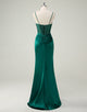 Dark Green Mermaid Spaghetti Beading Ruched Prom Dress with Slit