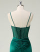 Dark Green Mermaid Spaghetti Beading Ruched Prom Dress with Slit