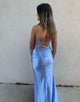 Grey Blue Strapless Satin Mermaid Applique Long Prom Dress with Slit